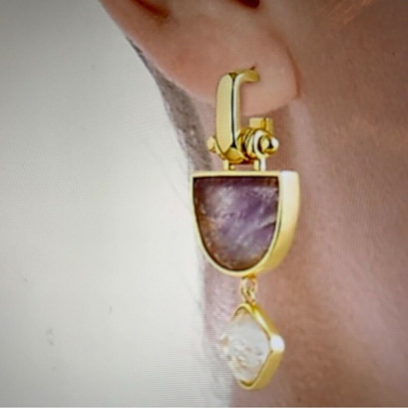 J Crew Goblet Stone Drop earrings Multi color purple quartz - Picture 2 of 5